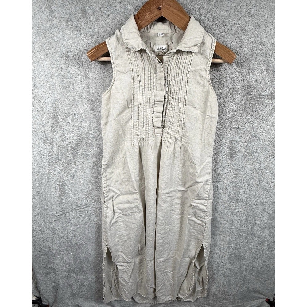 Malvin Hamburg Womens Small Ivory Linen Sleeveless Ruffle Button Midi Dress